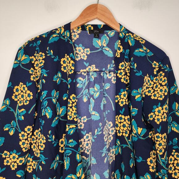 J. Crew Drapey Crepe Floral Wrap Blouse Women's S Navy Yellow V-Neck Top - Picture 3 of 8